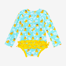 Load image into Gallery viewer, (SALE) Posh Peanut Ducky - Long Sleeve Ruffled Rash Guard Swimsuit