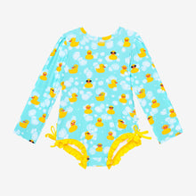 Load image into Gallery viewer, (SALE) Posh Peanut Ducky - Long Sleeve Ruffled Rash Guard Swimsuit