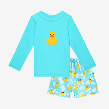 Load image into Gallery viewer, (SALE) Posh Peanut Ducky - Swim Trunks & Rash Guard T-Shirt Set