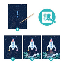 Load image into Gallery viewer, Djeco HOLOGRAPHIC SCRATCH ART ACTIVITY SET: COSMIC MISSION
