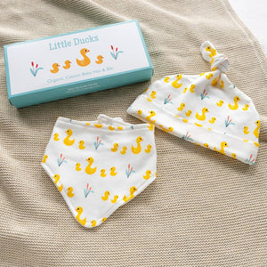 Rex London Little Ducks Organic Cotton Babies Hat And Bib Set