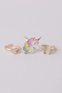 Great Pretenders Boutique Butterfly & Unicorn Ring, 3 Pcs