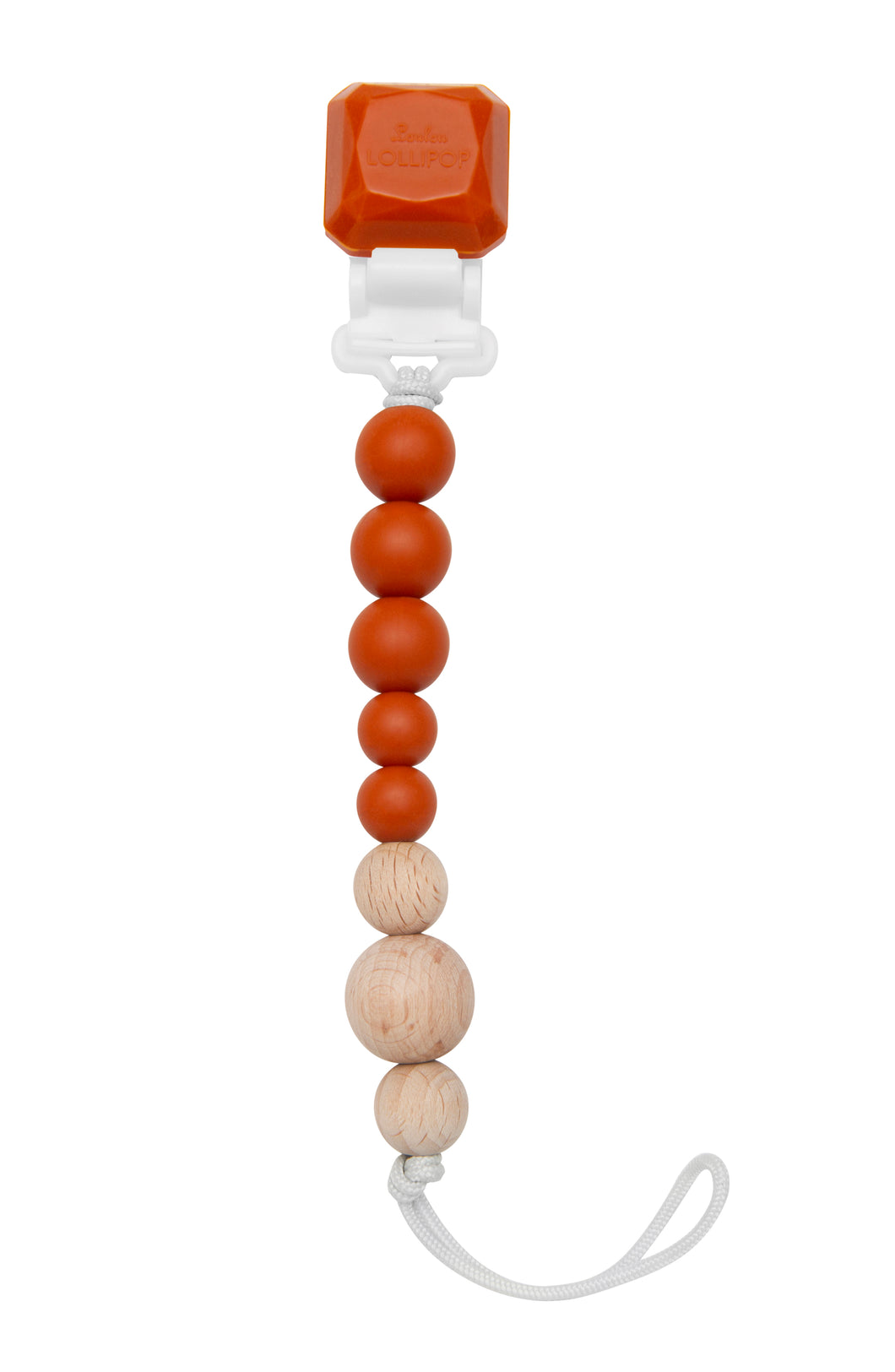 Loulou Lollipop Colour Pop Silicone & Wood Pacifier Clip - Burnt Orange