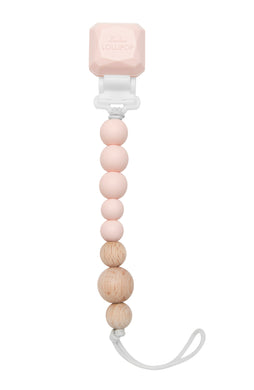 Loulou Lollipop Colour Pop Silicone & Wood Pacifier Clip - Pink Quartz