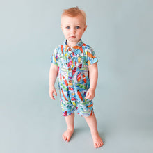 Load image into Gallery viewer, Posh Peanut Wave - Short Sleeve Collared Henley Romper