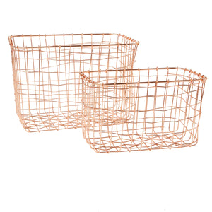 Sass and Belle Copper Wire Mesh Rectangular Baskets - Set of 2