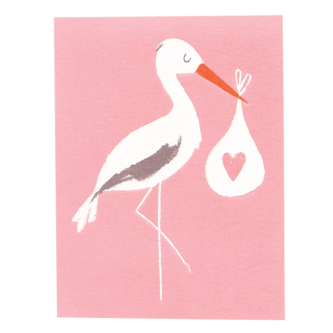 Rex London Pink Baby Bundle Stork Card