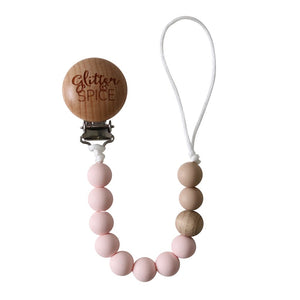Glitter & Spice Pacifier Clip -Peony Pink
